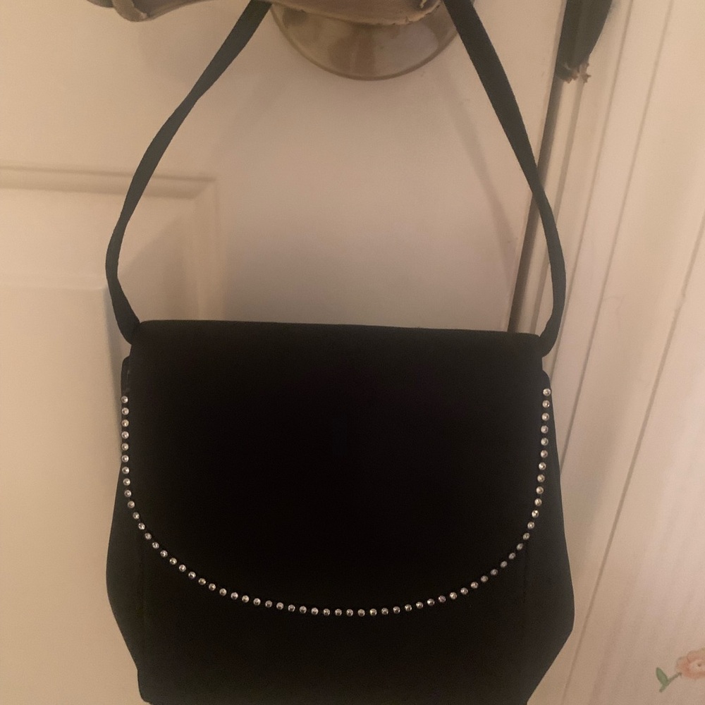 Black satin evening bag